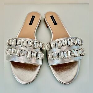 NEW PATRIZIA PEPE Glamorous Silver Sandals Rhinestones Leather